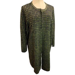 2X Nipon Boutique Womens Long Sweater Jacket Wool Blend Checked Knit Metallic